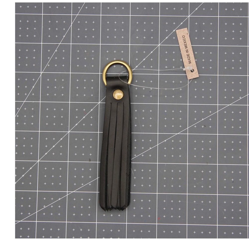 Handmade Black Leather Tassel Keychain Bag Charm Brass Hardware Made in Mexico